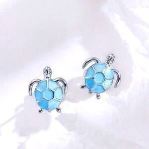 Blue Mother Of Pearl Sea Turtle Earrings